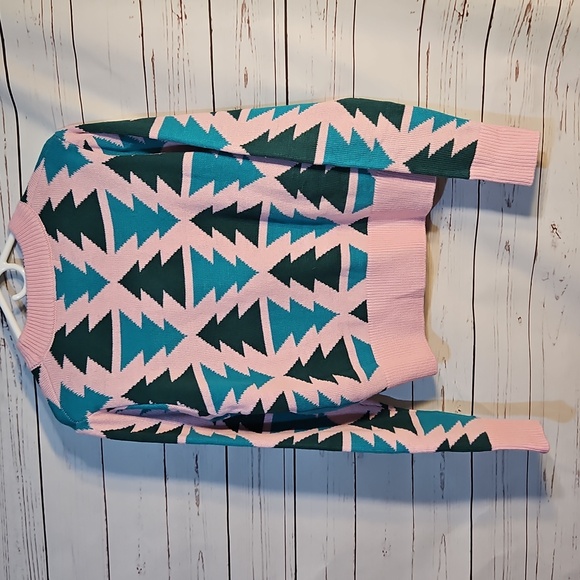 Grayson Threads Pink and Teal Geometric Sweater Size Xs - Picture 4 of 8